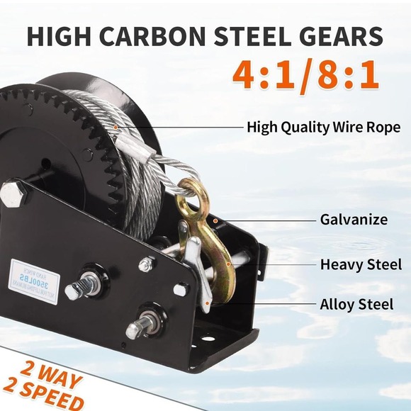 Dawot‎ Hand Crank Winch Boat Trailer 2500 lbs 22ft Strap Two-Way Ratchet Hook - Picture 5 of 10